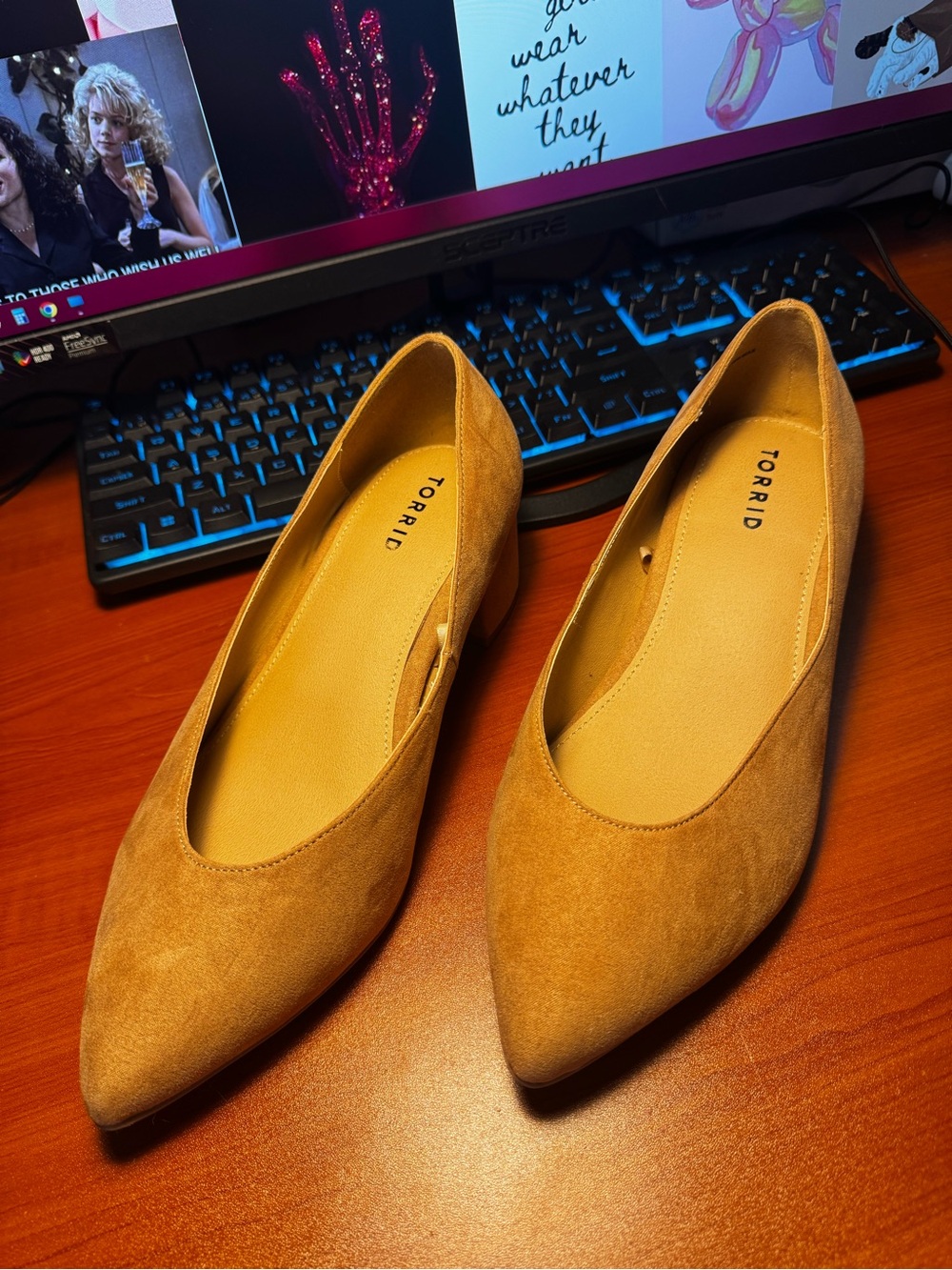 Torrid Women's Tan Suede Pointed-Toe 2” Block Heels - Size 10W